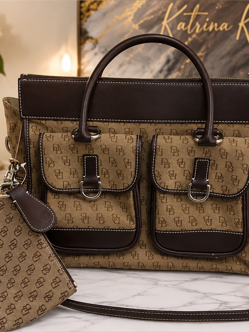 Vintage Y2K Dooney & Bourke Signature Double Pocket Tote + Wristlet